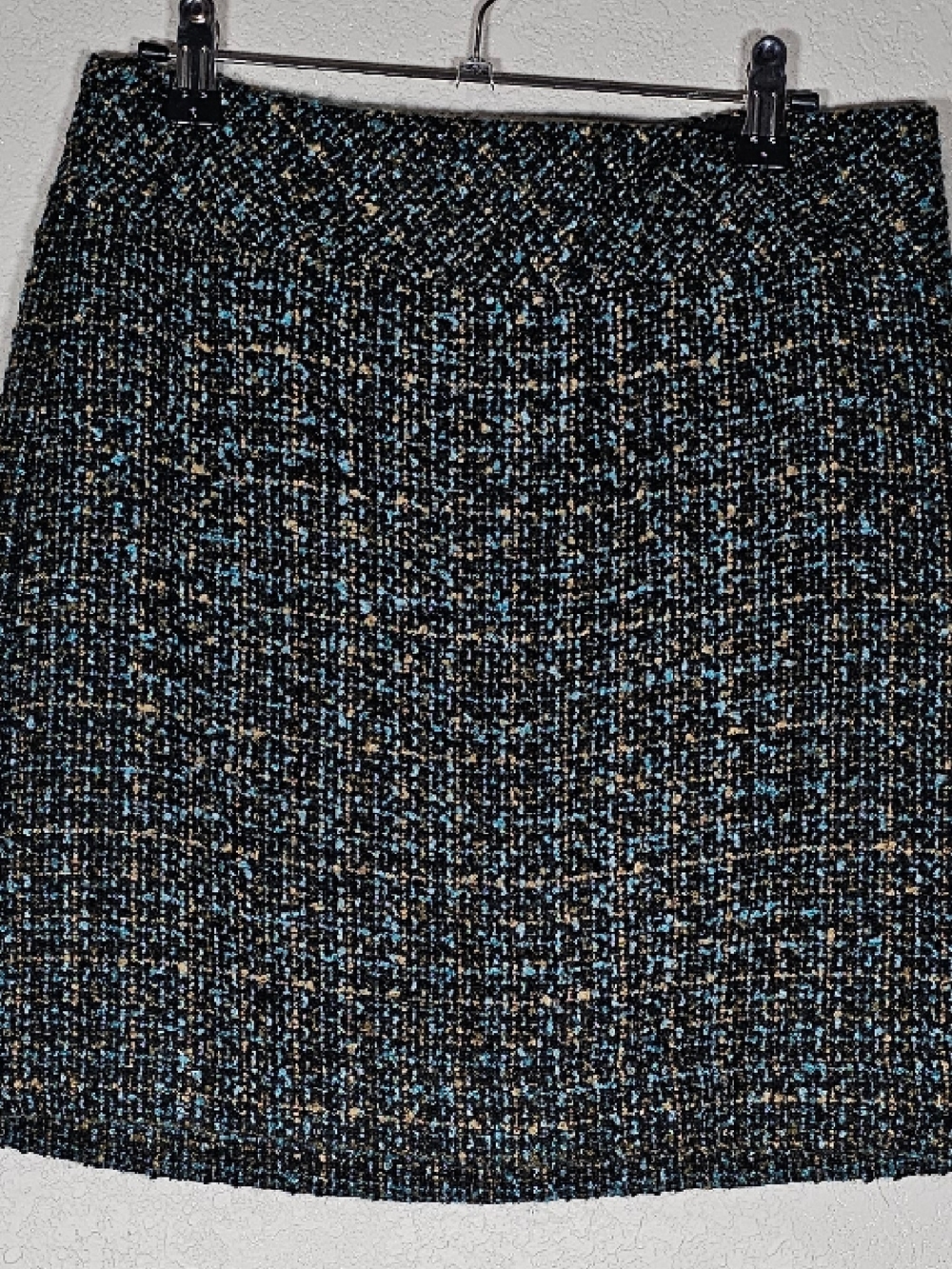 LOFT Black Tweed Skirt with Teal and Gold Accents